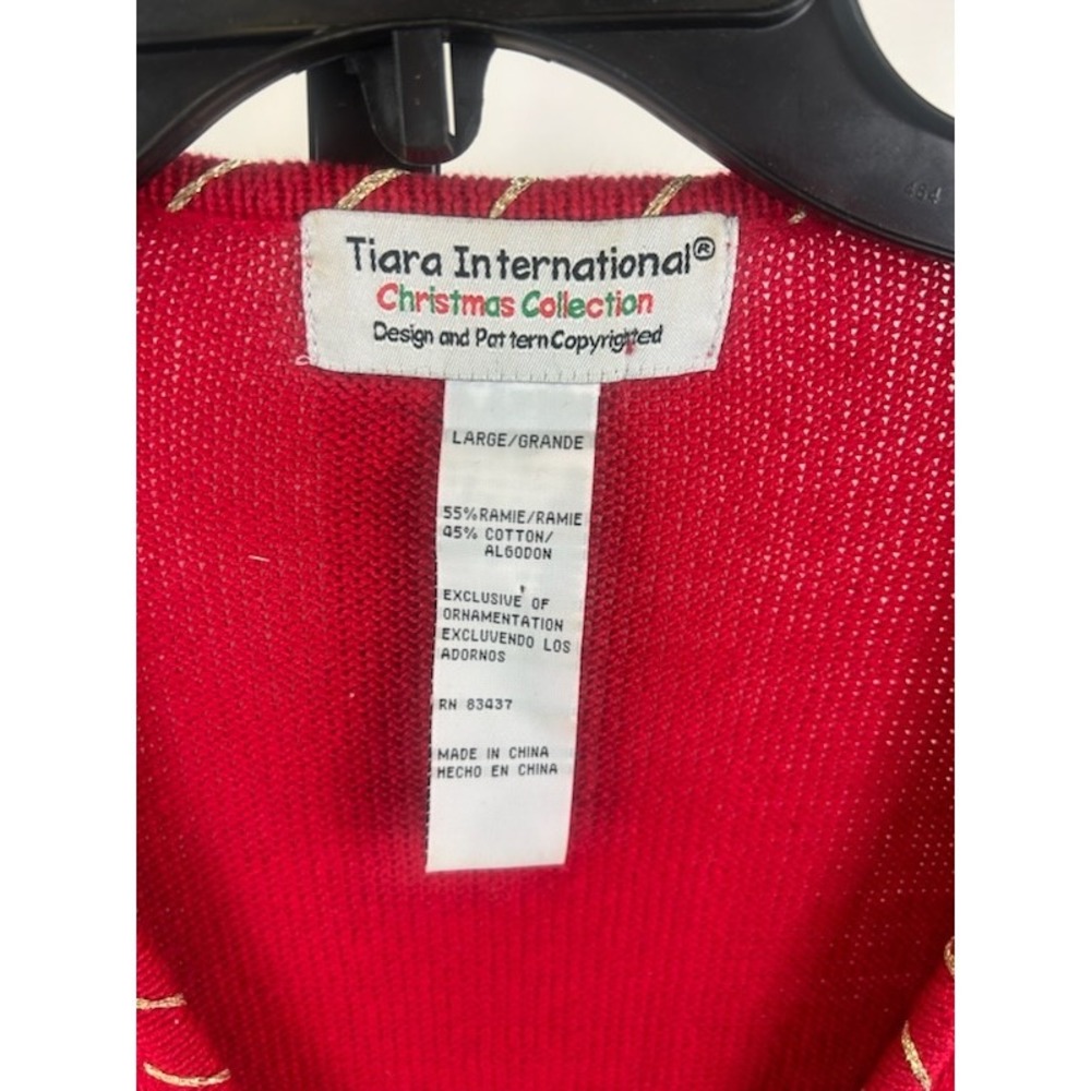 Vintage Tiara International Red Christmas Tree Cardigan Sweater‎ Size Large - Picture 3 of 3